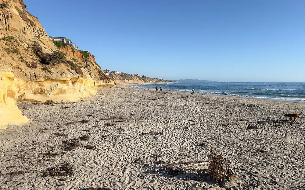 Sand, bluffs and ocean at the north end of Solana Beach